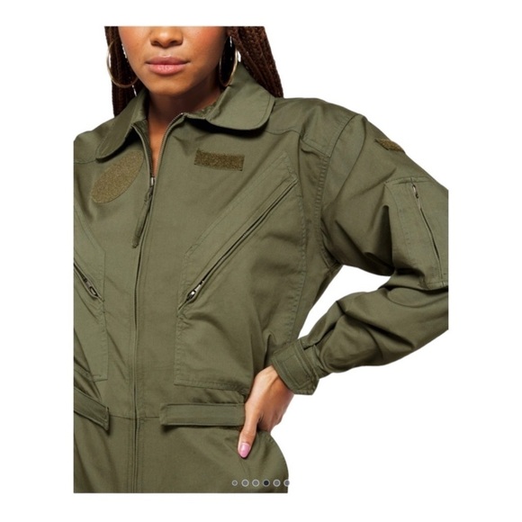 Good American Flight Romper Olive Green Utility Jumpsuit Khaki Zip Workwear S - Picture 11 of 12